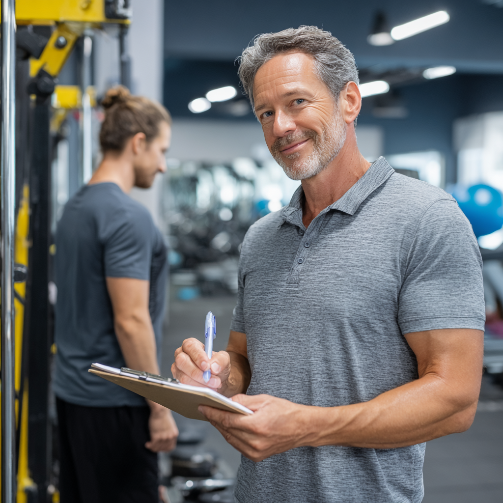 Middle-aged man during fitness assessment and goal planning